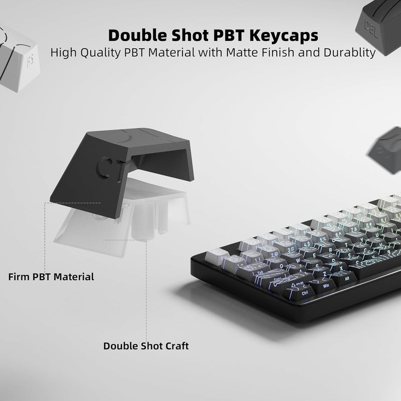 FunHub Shine Through PBT Keycaps - Black Double Shot Side Printed Backlit Keycaps Set 133 Keys 60% 65% 75% 100% Cherry Profile,Gradient Topographic Custom Key Caps for MX Switch Gaming Keyboards - Image 3